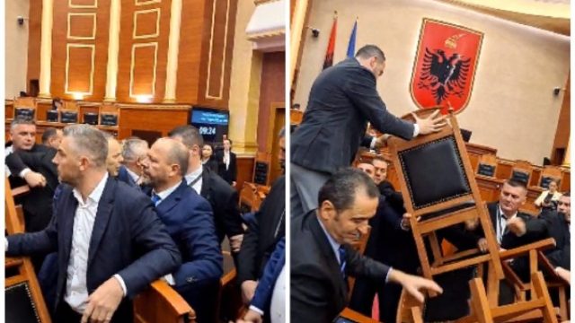 SHQIPËRI  Deputetët e opozitës përplasen me Gardën  bllokojnë me karrige foltoren në Kuvend